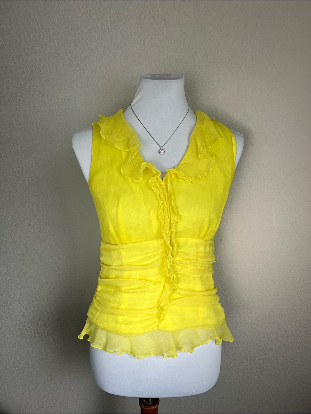 Fairy Sheer Ruffle Blouse bright yellow silk lining